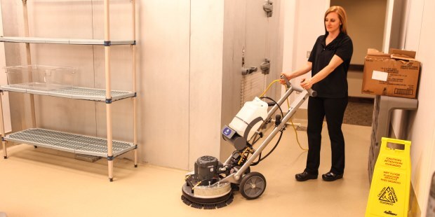 Clean commercial kitchen in hotel with Windsor Taz orbital machine