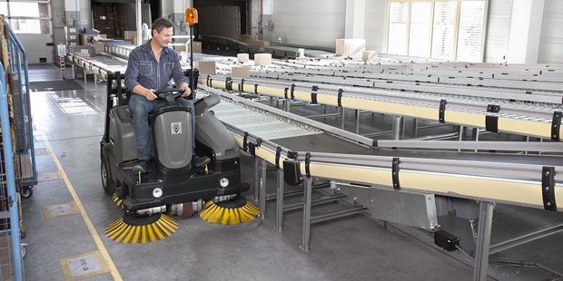 Karcher KM 105/110 Floor Sweeper sweeping factory floor